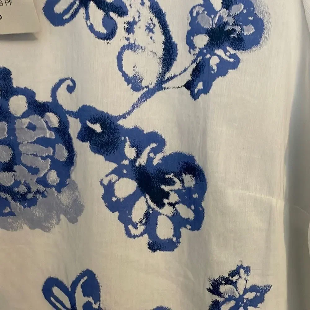 J. Jill Floral Scoop Neck White Cotton Shirt Small